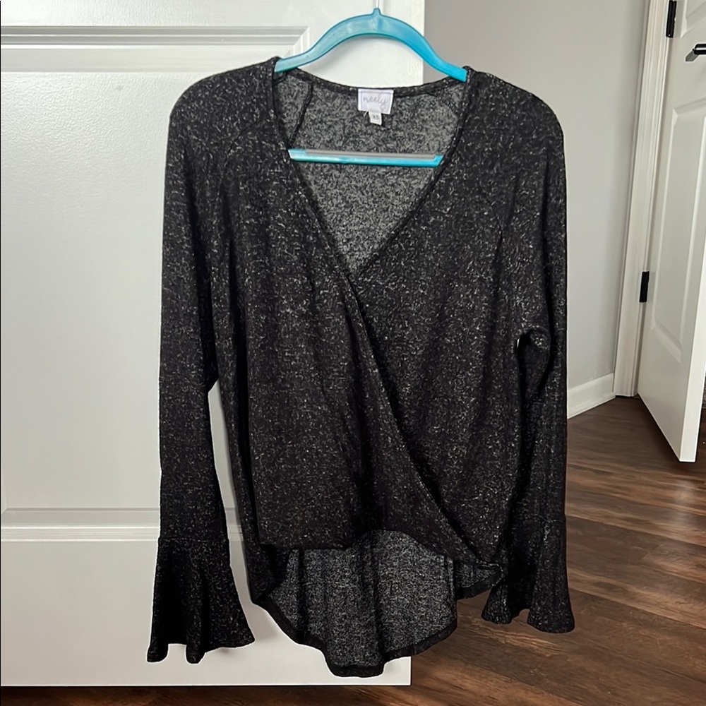 Black High Low Sweater with Flared Sleeves